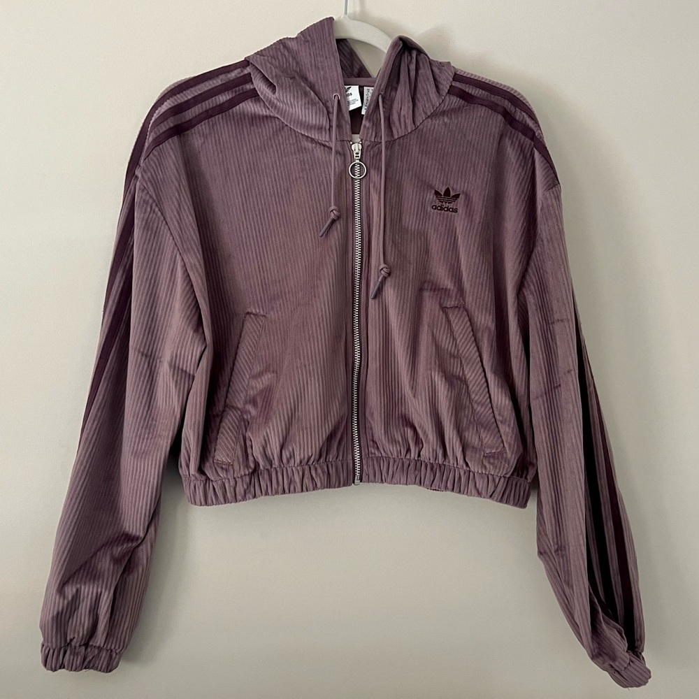 Adidas hooded velvet track jacket (co-ord set)